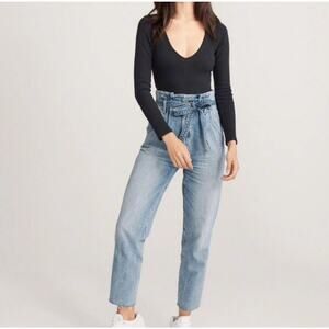 NEW Abercrombie & Fitch High Rise Cropped Mom Jeans Bow Tie PaperBag Waist 26